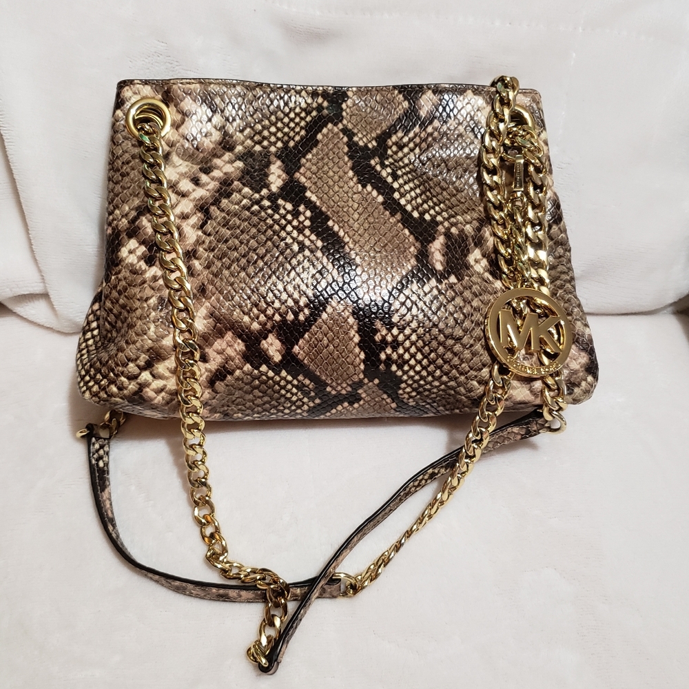 Like New Authentic Michael Kors Python Leather/Ch… - image 2
